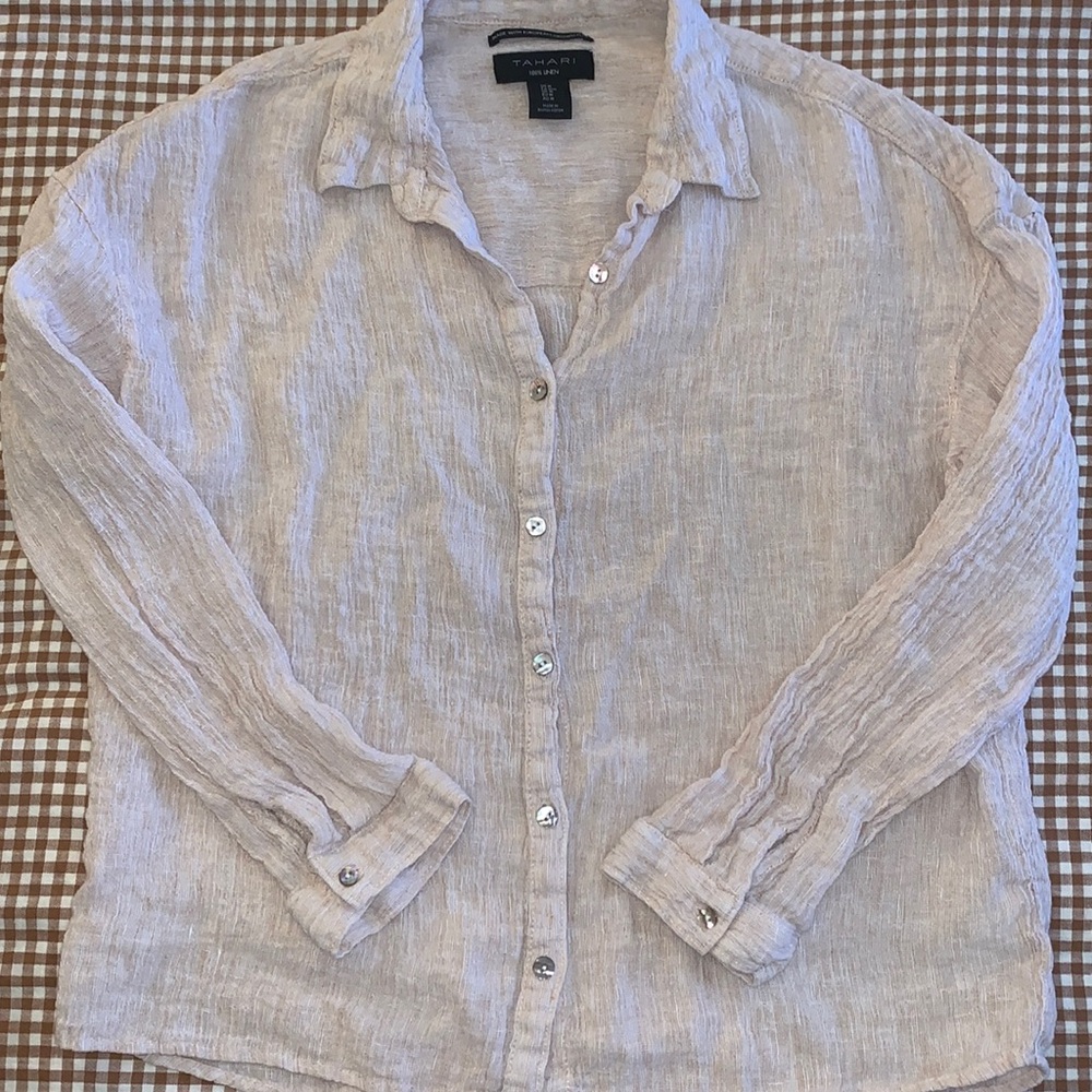 Tan/ Cream Linen Button Up